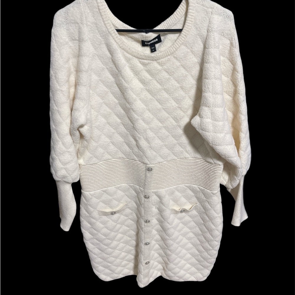 Express Cream Quilted Midi Dress